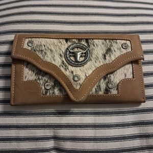 Western Style Wallet with Cowhide and Silver Accents
